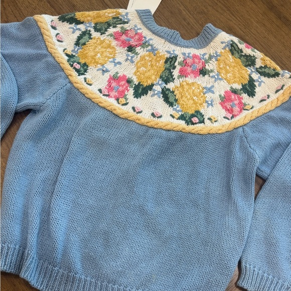 Vintage BIRCH BROS chunky cottage Floral Knit Cardigan - Blue and Yellow - Picture 6 of 10